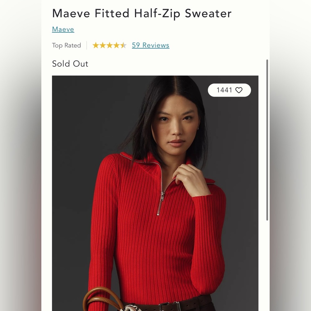 Maeve Red Fitted Half-Zip Sweater